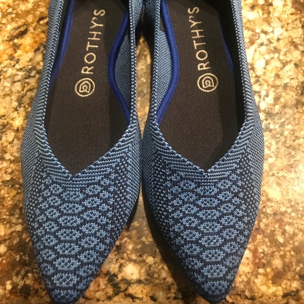 Rothy’s lapis python 8.5 point flats.